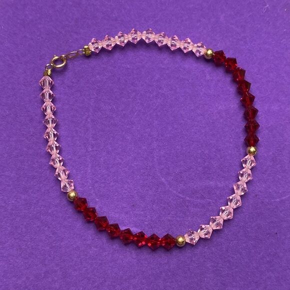 💛 Vintage 14k Gold & Pink Austrian Crystal Stacking Bracelet - Picture 3 of 4